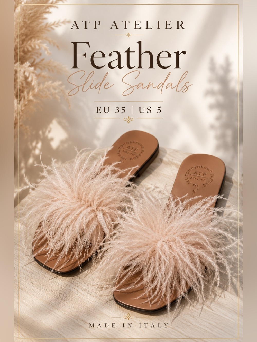 ATP Atelier Feather Slide Sandals Size EU 35 (US 5) Made in Italy